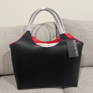 Halston Heritage Black Tote with Red Interior